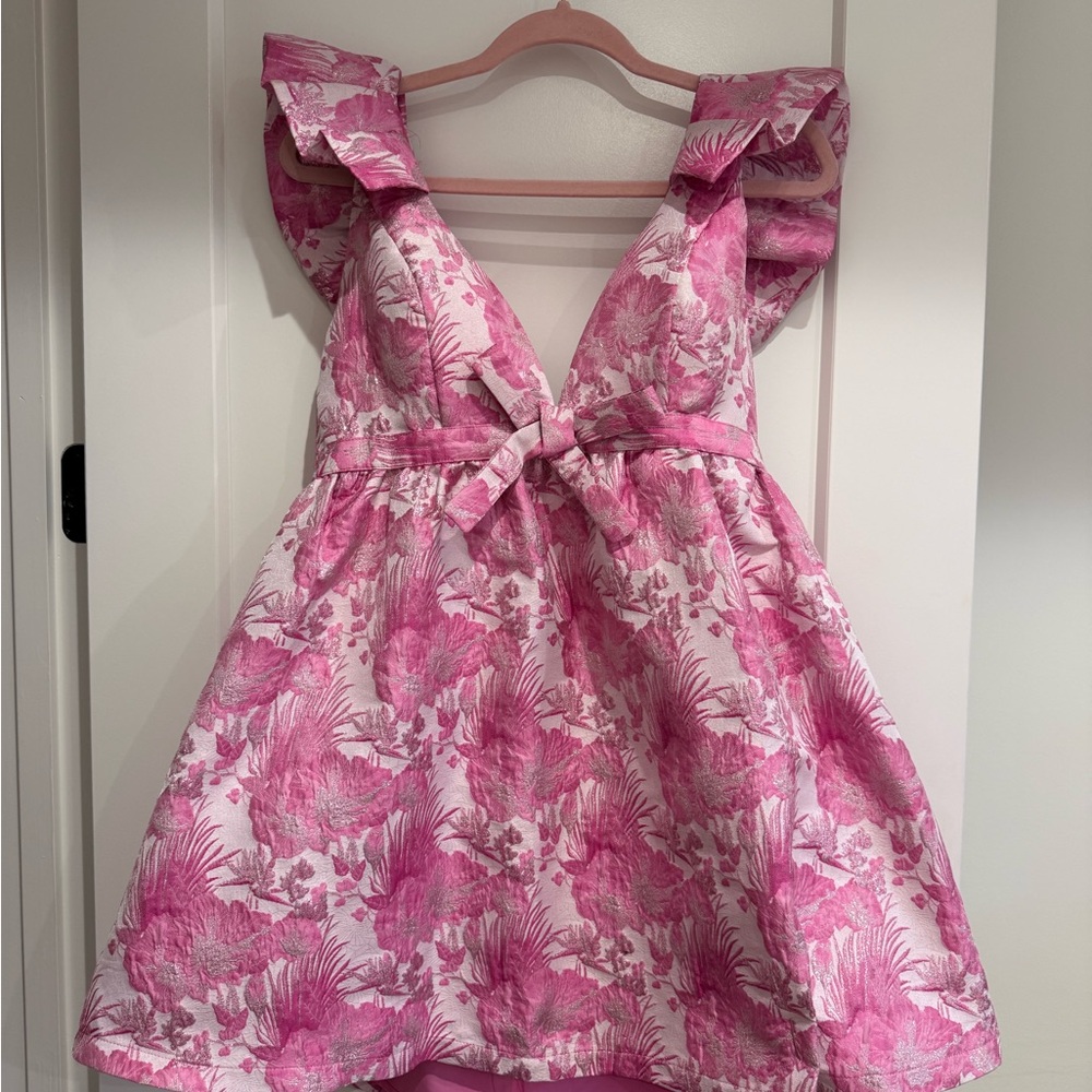 ' Pink Floral Tie-Front Dress